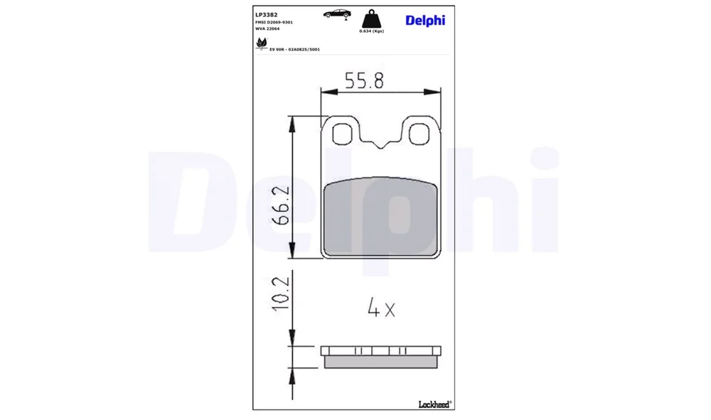 Bremsebelegg, håndbrems LP3382 (Delphi) v:6515814 Bremsebelegg, håndbrems LP3382 (Delphi) v:6515814
